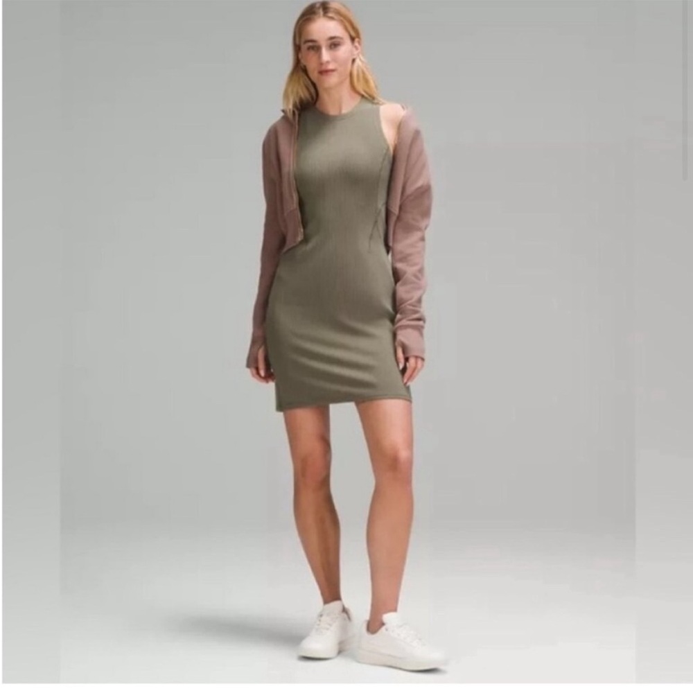 Lululemon Athletica Ribbed Softstreme Slim-Fit Tank Dress Army Green Size 8 NWOT